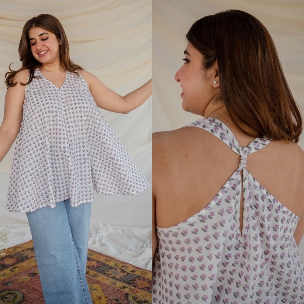 The Indian Ethnic Co Tia Floral Organic Cotton Top Size Medium